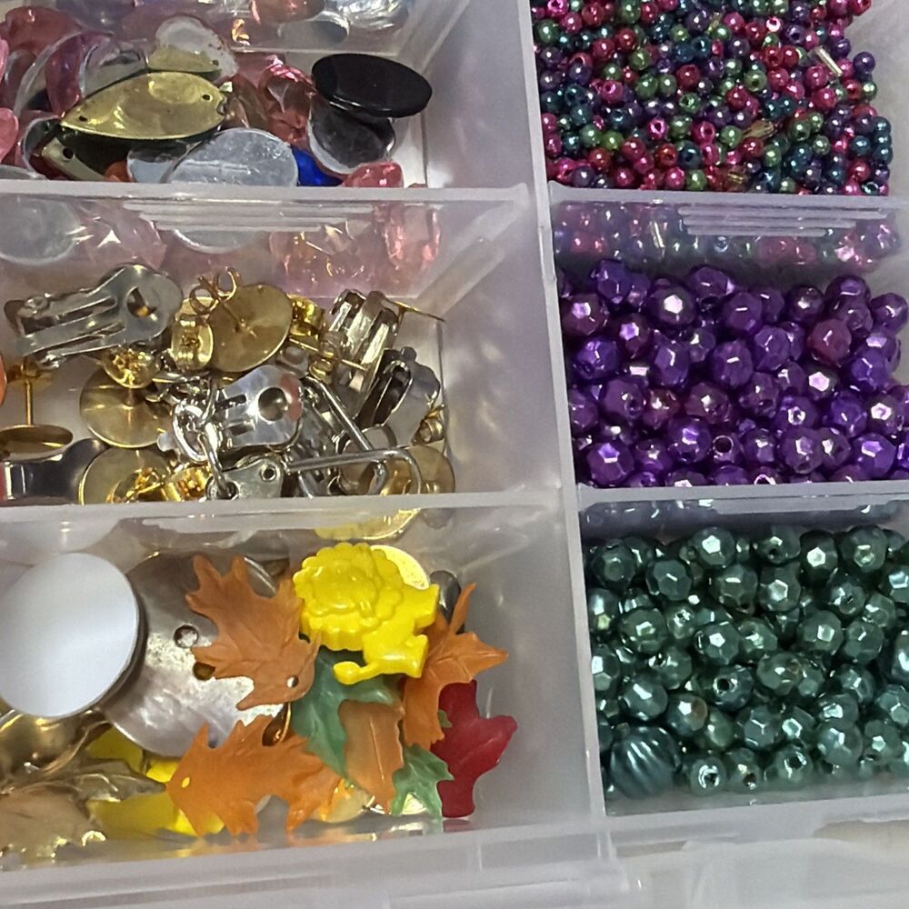 Large Mixed Craft Lot Beads Sequins Faux Pearls Jewelry Findings Organizer Box - Picture 11 of 16